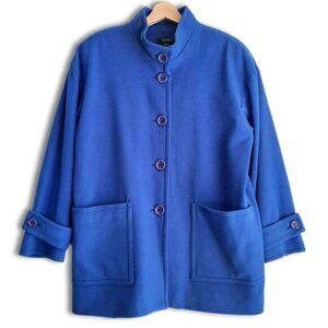 LOUBEN | Wool Cashmere Blend Button Front Soft Coat Jacket Blue Sz 10 P